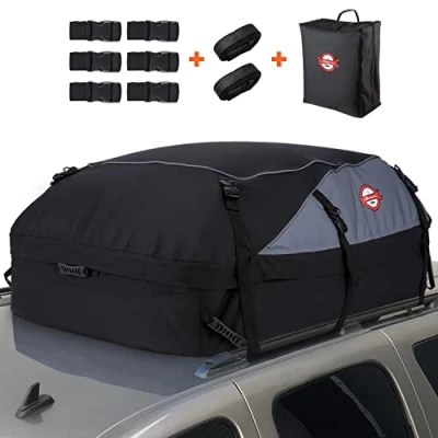 Image de Sailnovo Sac De Toit Voiture pour Voyage Coffre Souple Noir acve 6+6 Sangles RenforcéEs, Transport, VéHicules avec/sans Barres Toit(580L/20 Pieds Cubes)