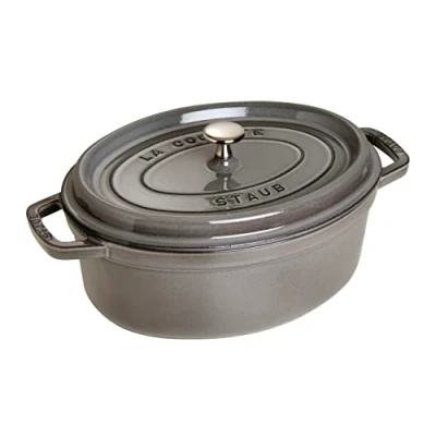 Image de STAUB Cocotte en Fonte Émaillée avec Couvercle, Tous feux dont induction, 7 à 8 personnes, Ovale, 37 cm, L, 9,1 kg, Gris Graphite