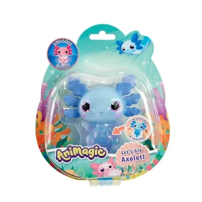 Image de ANIMAGIC Let’s Glo Axolotl Animal de Compagnie Électronique &amp; Lumineux Bleu Pour Enfants dès 4 Ans Jeu Sensoriel Expérience Tactile Corps Extensible Flotte Brille dans l’Eau