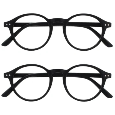 Image de OPULIZE REY Lunettes de Lecture Lot 2 Montures Rondes Rétro Noir Mat Hommes Femmes Charnières à Ressort RR56 1 +1.00
