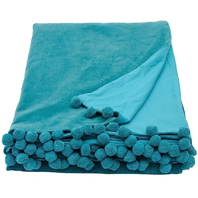 Image de Ragged Rose Couvre lit en Velours, 100% Coton, Bleu Sarcelle, 140 x 180 cms