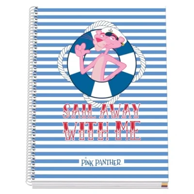 Image de DOHE Cahier A4 quadrillé Reliure spirale, 100 feuilles de 90 g/m², quadrillage 5 mm, couverture rigide, Pink Panther Sailing, matériel scolaire