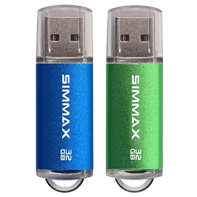 Image de Clé USB 32 Go Lot de 2 Mémoire Stick 2.0 Flash Drive Pivotant Stockage Disque Pendrive par SIMMAX (32Go Bleu Vert)