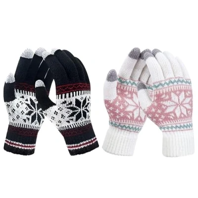 Image de XNIVUIS 2 Paires Gants Ecran Tactiles, Femme Hiver, Chauds Tactiles Tricotés, pour Cyclisme Randonnée Travail Texting Smartphone Conduite, Taille unique (Blanc, Noir)