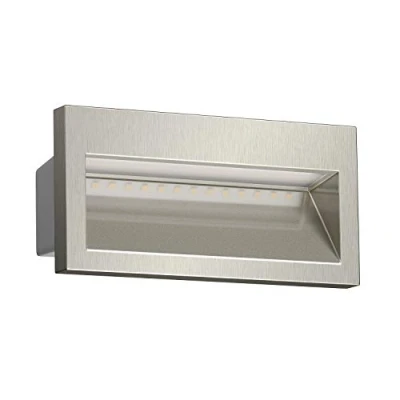 Image de ledscom.de applique murale encastrée LED NOLA, downlight pour l&#039;extérieur, IP54, chrome brillant, 140 x 70mm, blanc chaud, balcon, entrée, carport, lampe d&#039;escalier,