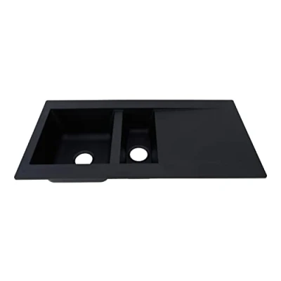 Image de Respekta Évier en minéralite Denver noir/Évier encastrable à 1 cuve de 100 x 50 cm/Évier adapté pour des meubles sous évier d&#039;au moins 60 cm large