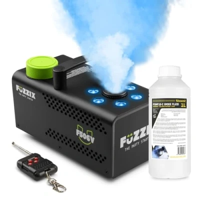 Image de Fuzzix F506V Machine à Fumée Verticale 500 Watts Multicolore RGB avec 1L de Liquide Télécommande, Puissante &amp; Compacte, Niveau Réservoir, Idéal pour les Soirées la Maison