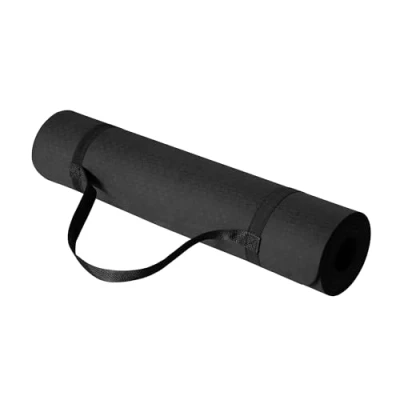 Image de Amazon Basics Tapis de yoga d&#039;exercice en TPE 0.6 cm d&#039;épaisseur avec sangle transport, Noir