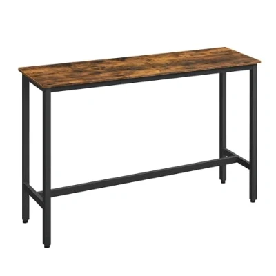 Image de VASAGLE Table de Bar, Haute Fine, Cuisine, Salle à Manger, avec Cadre en Métal, 40 x 140 90 cm, Montage Facile, Style Industriel, Marron Rustique et Noir d&#039;encre LBT140B01