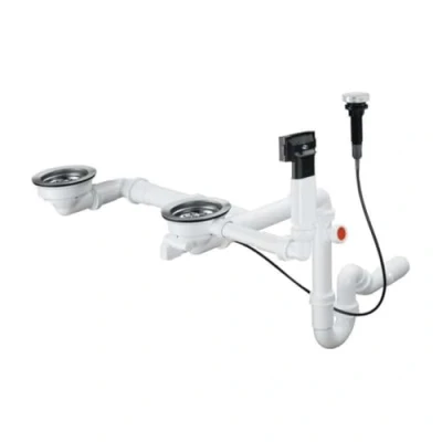 Image de Vidage automatique évier 2 bacs granite HANSGROHE D17 10 inox Chromé Double cuve