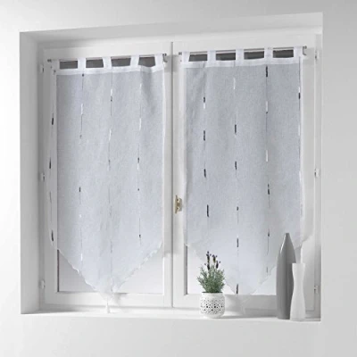 Image de douceur d&#039;intérieur, Paire de Voilages à Passants (2 x 60 90 cm) Chenilla Gris, Voile Sablé Fils Chenille