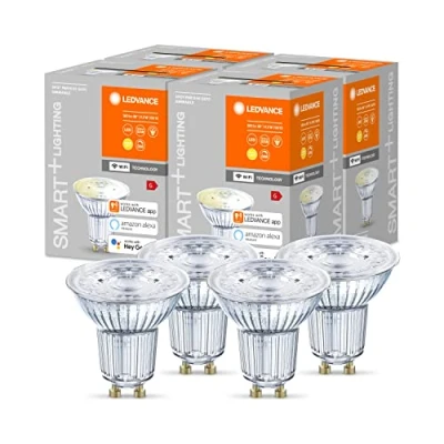 Image de LEDVANCE Lampe à réflecteur LED intelligente avec technologie WiFi, culot GU10, blanc chaud (2700 K), dimmable, remplacement 40W, SMART+ WiFi SPOT GU10 intensité variable, paquet de 4