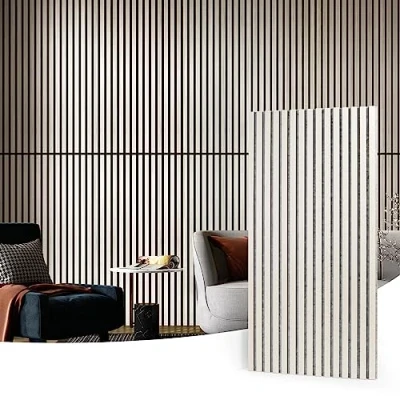 Image de Art3d Lot de 2 panneaux acoustiques à lattes en bois pour mur et plafond Panneau 3D cannelé absorbant le bruit avec finition Orme blanc,1,44㎡