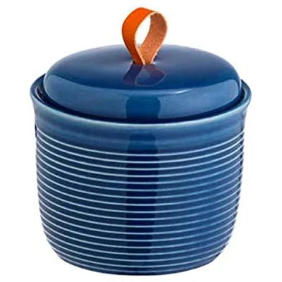 Image de WENKO Boite de Rangement Salle Bain Sada, boîte avec Surface structurée et Couvercle, pour Le des Bijoux, élastiques Cheveux, céramique Ø8x10cm, Bleu Marine