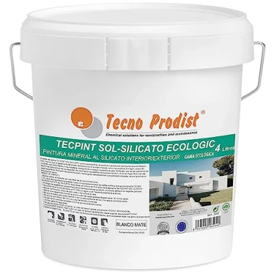 Image de Tecno Prodist TECPINT SOL silicate ECOLOGIC de (4 litres) Peinture extérieure et intérieure au minéral à base d&#039;eau, 100% Naturel. Murs Plafonds, Respirant Inodore (BLANC)