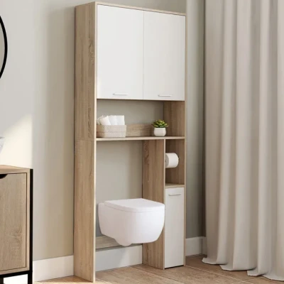 Image de Meuble étagère dessus WC WALLIS bois façon hêtre et blanc IDMarket