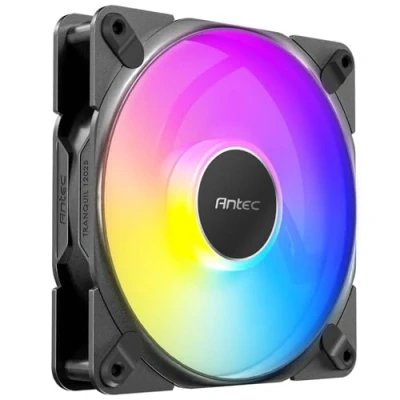 Image de Antec Tranquil Lot de 120 ventilateurs ARGB PWM mm x 25 mm, 2000 tr/min, 64,02 CFM, 2,45 mmH₂O, connecteur à 4 broches et LED 3 broches, ventilateur série