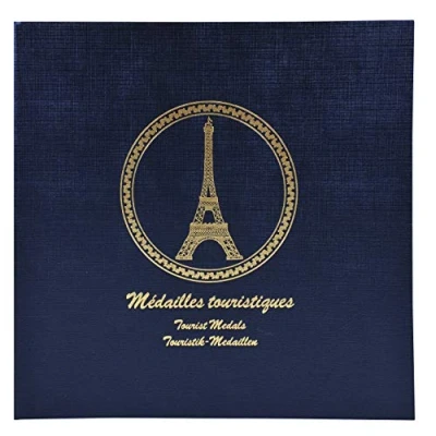 Image de Exacompta Réf. 96114E 1 classeur de collection pour 100 médailles touristiques ou jetons souvenirs + 5 feuillets plastiques 20 cases intercalaires Format 24,5x25cm coloris bleu marine