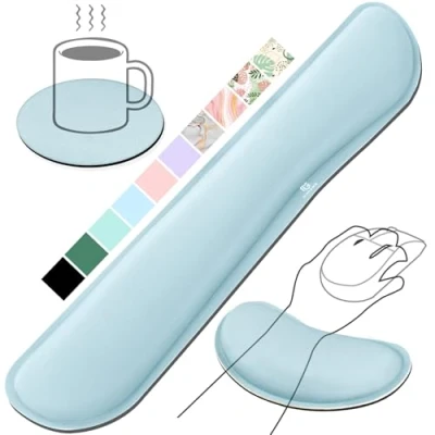 Image de Gimars Ensemble de repose poignet en mousse à mémoire forme gel pour clavier, souris, bureau, ordinateur, ordinateur portable, Mac, confortable, léger une saisie facile soulager la doule