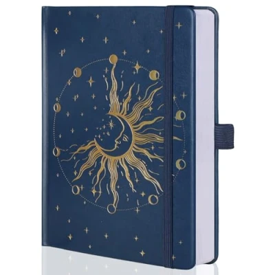 Image de MGGAO Journaux Soleil et Lune pour femmes hommes, carnets A5 à couverture rigide écrire au travail, en voyage, l&#039;école, 318 pages numérotées, 14,7 x 21,4 cm