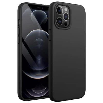 Image de JETech Coque Silicone pour iPhone 12 Pro Max 6,7 Pouces, Protection Complète du Corps au Toucher Soyeux, Étui Housse Anti Chocs Doublure Douce en Tissu Microfibre (Noir)