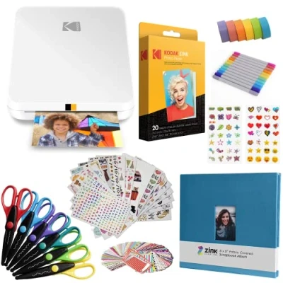 Image de KODAK Step Slim Imprimante Photo Mobile instantanée Kit : 20 Paquets de Papier Zink, Ciseaux, Album Scrapbooking, marqueurs, Ensembles d&#039;autocollants