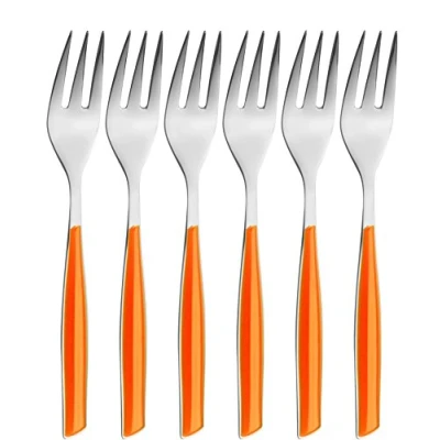 Image de BUGATTI, Glamour, Lot de 6 fourchettes à Dessert en Acier Inoxydable 18/10 et poignée Orange, emballé dans Une boîte Cadeau, va au Lave Vaisselle
