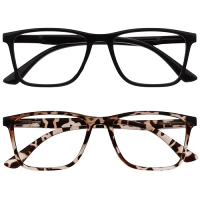Image de OPULIZE NYX Blue Light Blocking Reading Glasses Anti Glare Computer and Gaming Eyewear 2 Pack UV Eyestrain Protection Rectangular Frame Black Brown Men Women + 3.50