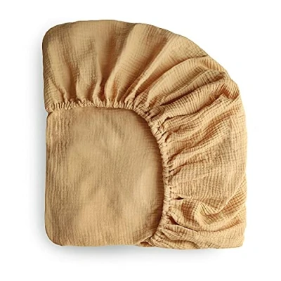 Image de Mushie Drap Housse pour Berceau 60 X 20 120 Cm Mousseline Extra Douce Respirant 100% Coton Bio Coins Élastiques Prélavé Fall Yellow Medium