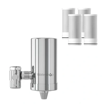 Image de Waterdrop WD FC 06 Filtre à eau de Robinet en Acier Inoxydable,Système Filtration d&#039;eau Bloc Carbone,Filtre du Robinet,Réduit le Chlore,les Odeurs et Mauvais Goût(4 Filtres Inclus)