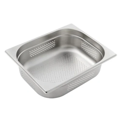 Image de Allpax Récipient GN 1/2 en acier inoxydable Hauteur 100 mm Avec perforation gastronorm alimentaire et résistant à la chaleur, pour égoutter ou comme insert de cuisson dans le réchaud