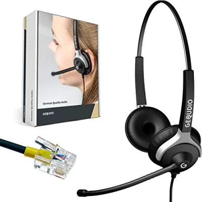 Image de GEQUDIO Casque Filaire Compatible avec téléphones GX3+ GX5+ Mitel Aastra Fanvil Poly/Polycom et Gigaset Embout RJ Câble de raccordement Inclus Très léger: 80g