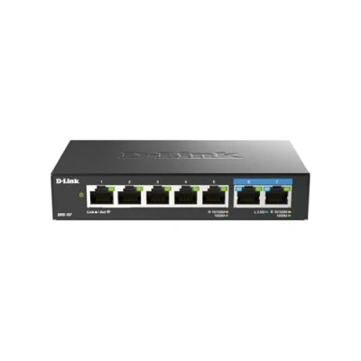 Image de D Link DMS 107/E Commutateur Non administrable Multi gigabit à 7 Ports avec Deux 2,5 G et Cinq Gigabit, sans Ventilateur, Profil Bas, Compact, boîtier en métal, QoS, Plug and Play