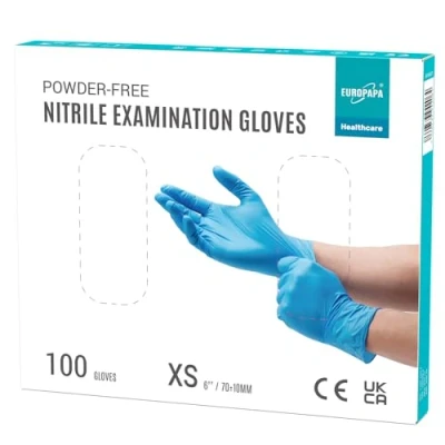 Image de EUROPAPA Boîte de 100 gants jetables, en nitrile, à usage unique, adaptés pour examen, non poudrés, sans latex, stériles (XS, Bleu)