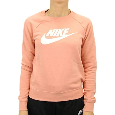 Image de Nike W NSW Essntl Crew FLC Hbr T Shirt à Manches Longues Femme Pink Quartz/White FR: L (Taille Fabricant: L)