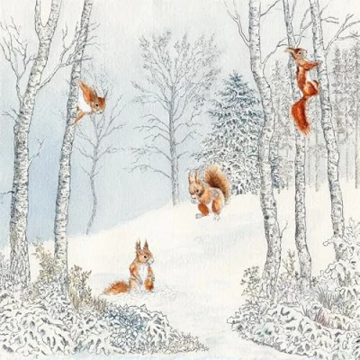 Image de Lot de 20 serviettes table en papier avec motif écureuil dans la forêt enneigée Convient également pour le découpage et technique des 33 x cm