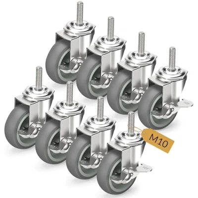 Image de HOLKIE Roulettes pour meubles 75 mm avec freins, M10 x 1,5 30 Lot de 8 pivotantes à tige filetée charge lourde verrouillables Gris