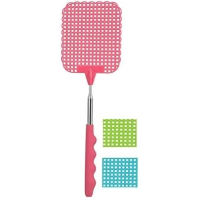 Image de Fackelmann 44678 Tapette à Mouches avec Manche télescopique, Tue Mouche, Plastique, Rose, Bleu, Vert, 26,5 x 1,5 8,3 cm