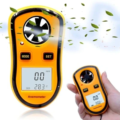 Image de FISHTEC Anémomètre Numérique Portable Mesure la Vitesse du Vent actuelle/moyenne/maximale + Température Ecran LCD rétroéclairé Idéal Planche à voile, Pêche, Cerf volant et Alpinisme