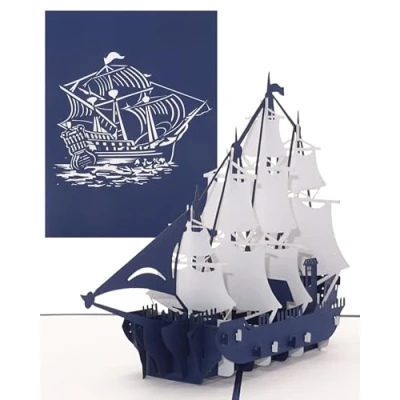 Image de carte pop up « Voilier 4 Master » Grande d&#039;anniversaire 3D en Motif bateau Invitation à la voile