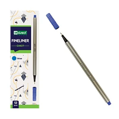 Image de D.RECT D407 Fineliner Convient pour un usage quotidien, écriture et fournitures scolaires Haute qualité, super fin, largeur de ligne env. 0,4 mm, 12 pièces, bleu