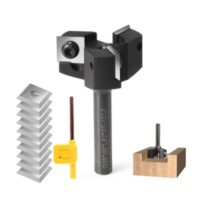 Image de Trvoxviq fraise à plan, tige 8 mm, 3 flûtes, avec 10 lames interchangeables en carbure (12 x 12 1,5 mm) pour bois de 39 mm diamètre, professionnelle défonceuse et machines CNC (D=39 S