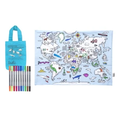 Image de eatsleepdoodle Set de table à colorier pour enfants avec 10 marqueurs lavables 33 x 47 cm Sets carte du monde Ultra lavable et réutilisable les arts