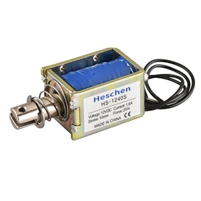 Image de Heschen Électro aimant à solénoïde, HS 1240S, DC12V, 1.6A, 25N, course de 10mm, serrure porte cadre ouvert type push pull