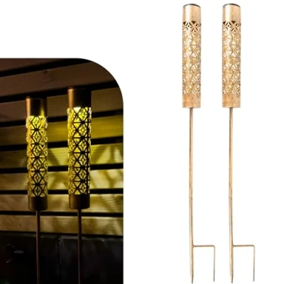 Image de Gadgy Lot de 2 Lampes Solaires Jardin avec Effet Flamme Torches LED Extérieures en Métal Décoration Extérieure pour Jardin, Terrasse et Balcon l&#039;Extérieur