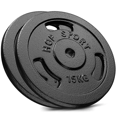 Image de Hop Sport disques de poids en fonte 30 kg, Ensemble d&#039;haltères, Set plaques alésage 30/31 mm, Musculaire &amp; haltérophilie (2 x 15 kg)