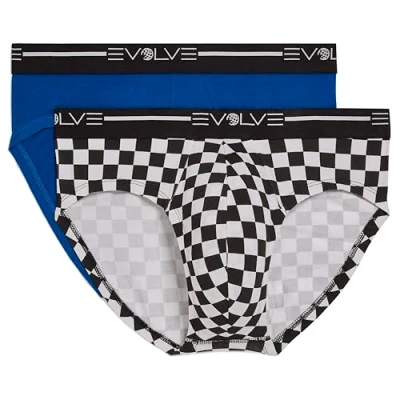Image de Evolve Lot de sous vêtements Invisibles en Coton Stretch Slips, Bleu Lapis/Carreaux/Noir/Blanc, S Homme