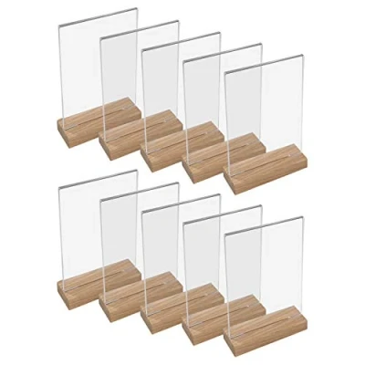 Image de HMF 46944 Présentoir de Table Acrylique avec Base en Bois 10 Pièces DIN A4 Format Portrait Transparent