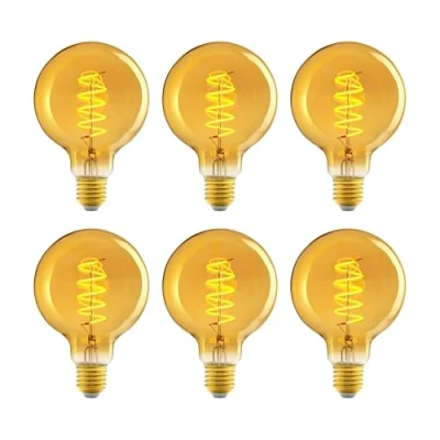 Image de Amazon Basics Lot de 6 ampoules LED E27, vintage, verre ambré rétro style antique, G93, 4 W (équivalent à 25 W), lumière ultra chaude 1800 K pour la décoration