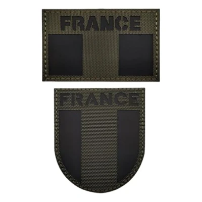 Image de Patch France Drapeau Français Bouclier Militaire Patchs Infrarouge Réfléchissant Tactique Morale Écusson Tissé pour sac à dos et casque uniforme applique, 2 pièces (Vert militaire)